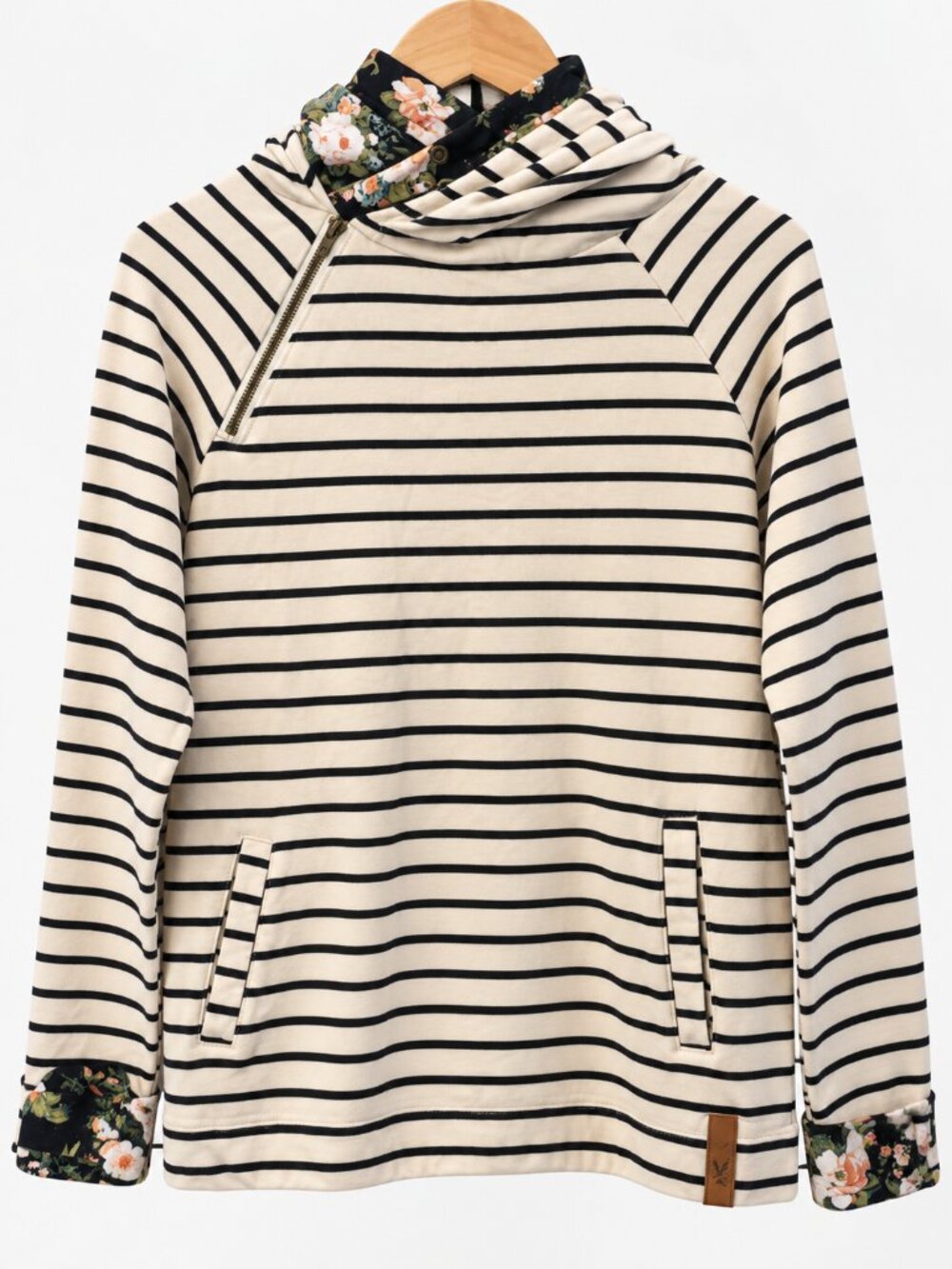 Ampersand Striped Hoodie with Floral Details